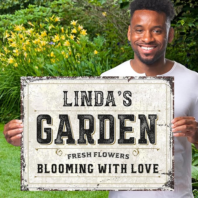 Custom Garden Sign, Personalized Rustic Name for Backyard Décor Sign, 18x24 Inches, Rust Free .063 Aluminum, Fade Resistant, Made in USA by Sigo Signs