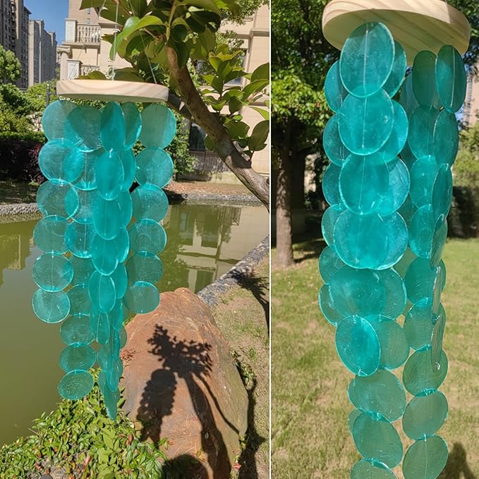 Handmade Colored Capiz Shells Windchimes Coastal Type Decoration for Indoor and Outdoor Use Garden Decoration