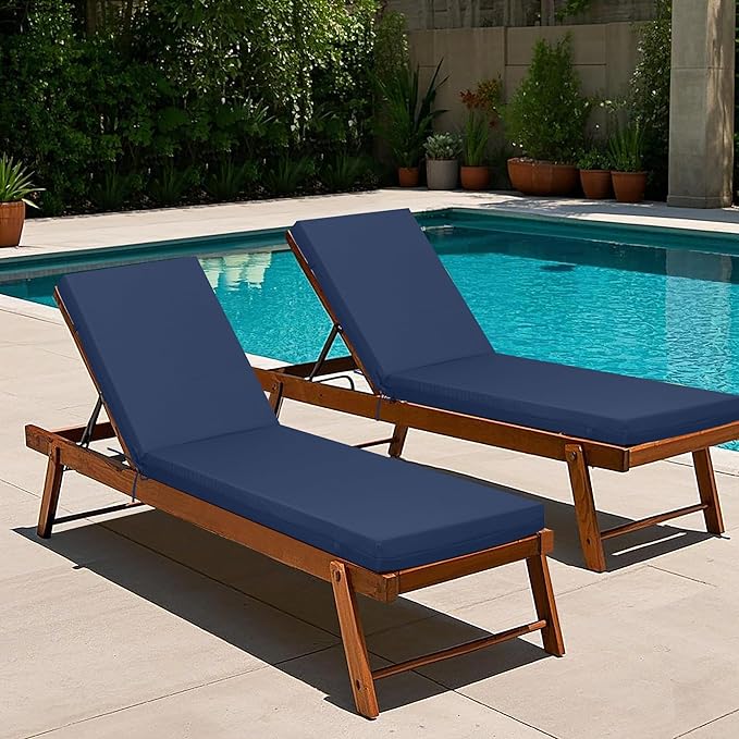 Only choice Outdoor Chaise Lounge Cushion Set of 2, 75" x 24" Lounge Chair Cushion Water-Resistant & Fade-Resistant for Lawn, Pool, Replacement Seat Cushion for Patio (Navy Blue)