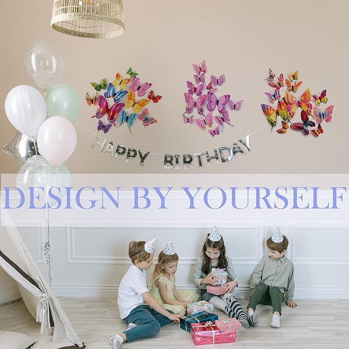 Butterfly Wall Decor 72 PCS, 3D Butterflies Stickers for Party Decorations with Magnets(Multiple Colour, 72)