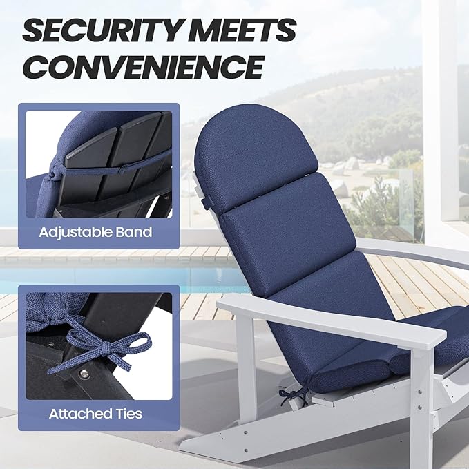 Crestlive 50x19.6 Inch Adirondack Chair Cushion, Water Repellent, Fade Resistant, High Back Outdoor Rocking Chair Cushion for Patio, Sky