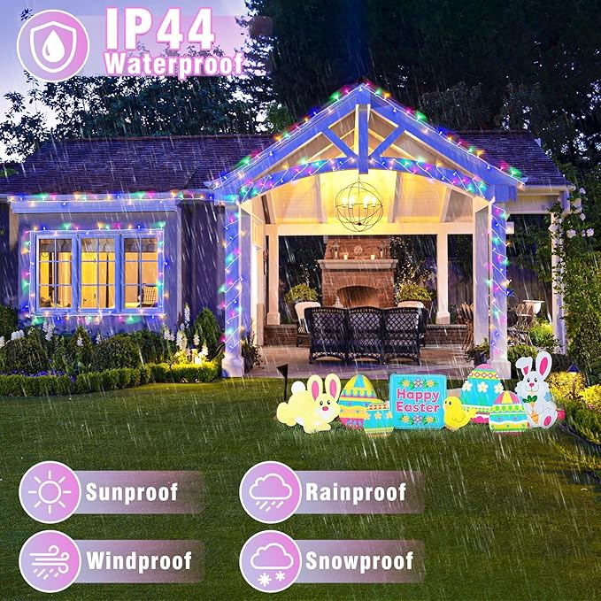 100FT 300 LED Outdoor String Lights, Connectable Easter String Lights Waterproof with 8 Modes, Plug in Twinkle Fairy Lights Clear Wire for Indoor Bedroom Home Wedding Patio Decor, Pastel Multicolor