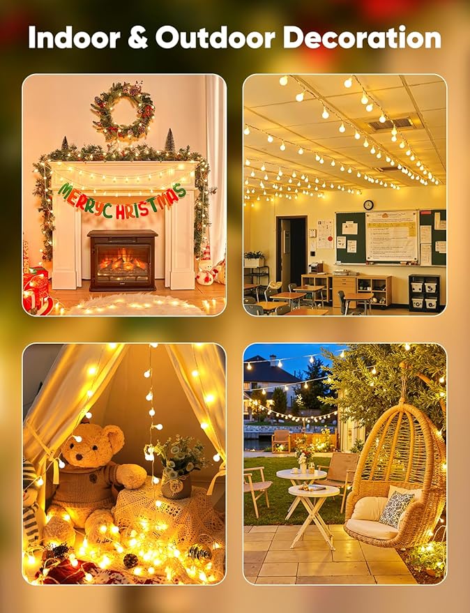Minetom Globe String Lights, 33 Feet 100 Led Fairy Lights Plug in, 8 Modes with Remote Mini Globe Lights for Indoor Outdoor Bedroom Party Wedding Garden Christmas Tree Decor, Warm White