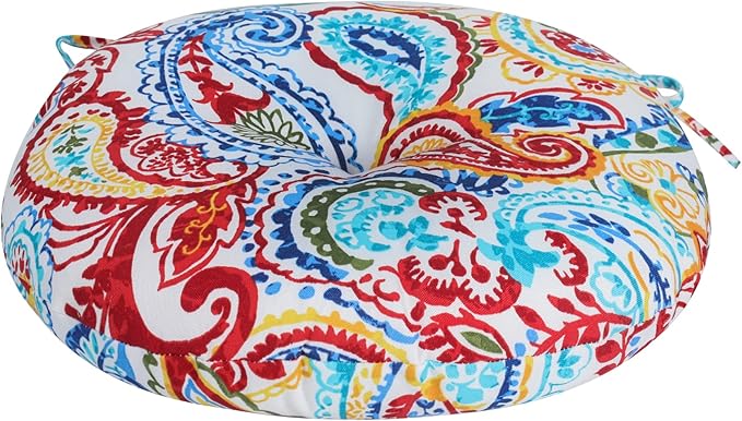 FUNHOME Bistro Chair Cushions 15 inch,Set of 2,Tufted Round Chair Cushions with Ties,15"x15"x4",Water Resistant Round Seat Cushion for Barstool Chairs,Patio Garden Kitchen Outdoor Furniture(Phoenix)