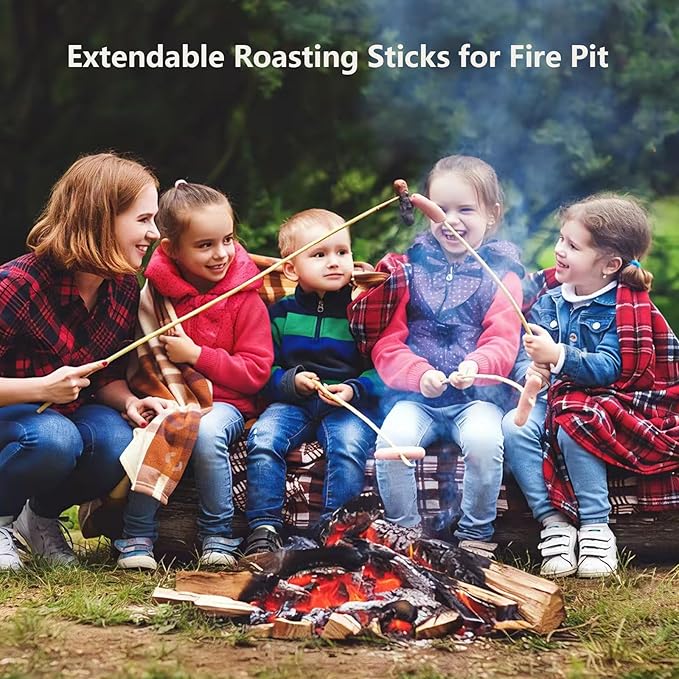 Marshmallow Roasting Sticks for Fire Pit, 5 Pack 45'' Extendable Stainless Smore Skewers Hot Dog Fork, Barbecue Forks with Non-Slip Handle for Bonfire, Grill & Campfire Party