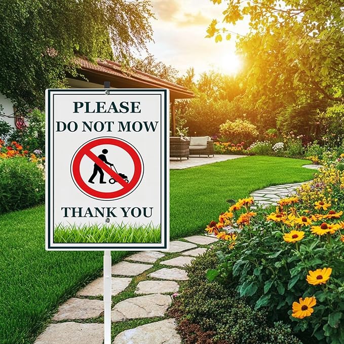Do Not Mow Lawn Signs With Stakes Rustproof Reflective Aluminum No Mow May Do Not Mow Sign for Yard Stand Outdoor Decor 8x12 In