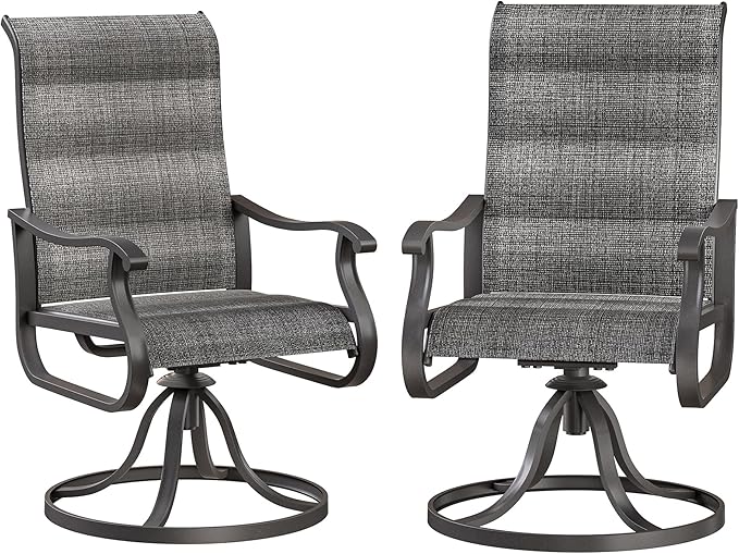 Patio Swivel Chairs Set of 2, Outdoor Dining Chairs with High Back, All-Weather Swivel Rocker Chair for Lawn, Porch or Garden (Padded Dark Grey)