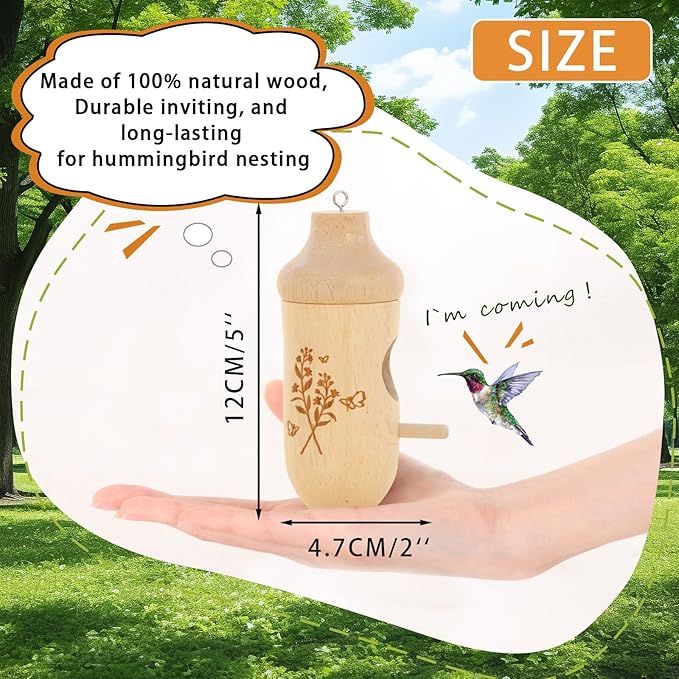 Hummingbird House - Natural Wooden Hummingbird Houses for Outside Hanging, Gardening Gifts for Women, Bird Lovers 3 Packs