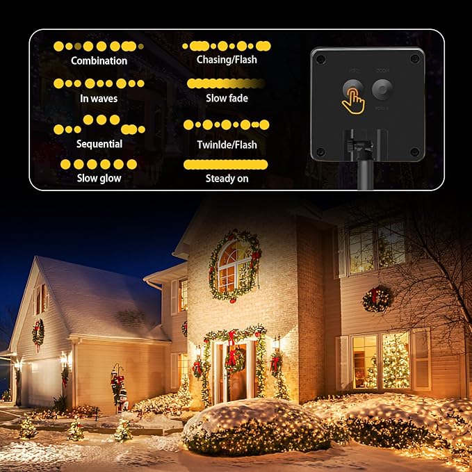 2 Pack Solar String Lights Outdoor, 200 LED Extra-Long 78 FT Solar Lights Outdoor with 8 Lighting Modes, IP65 Waterproof for Garden, Patio, Xmas, Balcony, Wedding, Party (Warm White)