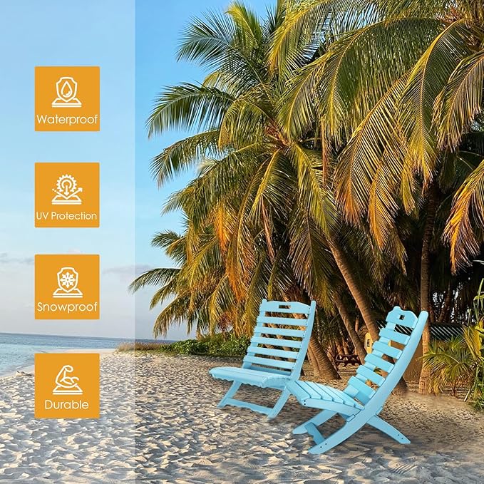 IVY&LANE Portable Xavier-Chairs Set of 2 | Folding-Adirondack-Chair | Wave | HDPE Plastic | Limited Edition | Arctic | All-Weather Resistant | for Outdoor Fire-Pit Patio Lawn Beach Poolside