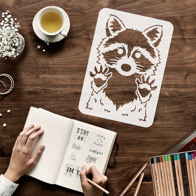 FINGERINSPIRE Raccoon Stencil 11.7x8.3inch Reusable Painting Template DIY Craft Woodland Animal Stencil for Wall, Floor, Furniture, Wood and Paper