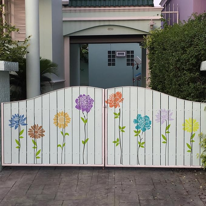 Keluna Large Flower Stencils for Painting - Wall Stencils for Painting Large Pattern on Wood Fence Garden Sunflower Peony Design