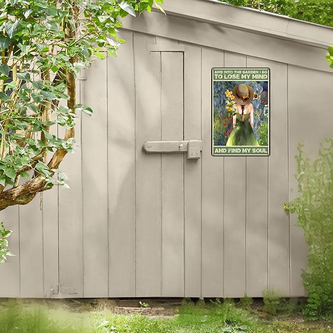 Enter The Garden Metal Sign：Women's Garden Gift for Yard For Outside Outdoor Sians Gardening Gifts 12" x 8"