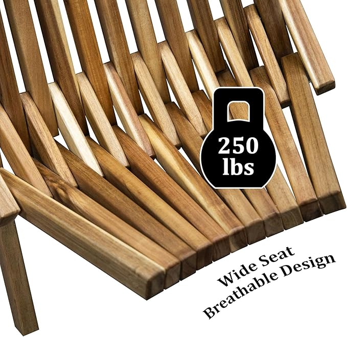 Melino Wooden Folding Tamarack Chairs, FSC Certified Acacia Low Profile Adirondack Chairs, Wood Folding Chair for Outdoor, Patio, Porch, Pool, Backyard, Garden, Balcony and Deck - Natural - Single