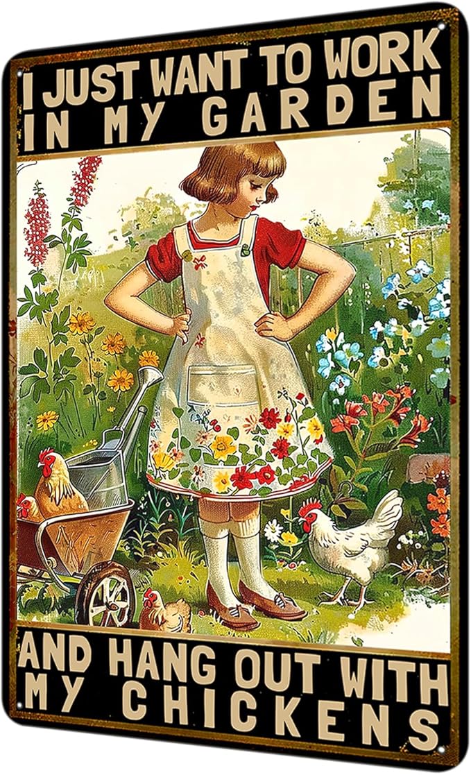 Garden Metal Sign, I Just Want To Work In My Garden Funny Sign, Retro Backyard Fence Signs, Vintage Yard Gardening Decor Outdoor, Gardening Gift for Woman, Grandma 8 * 12"