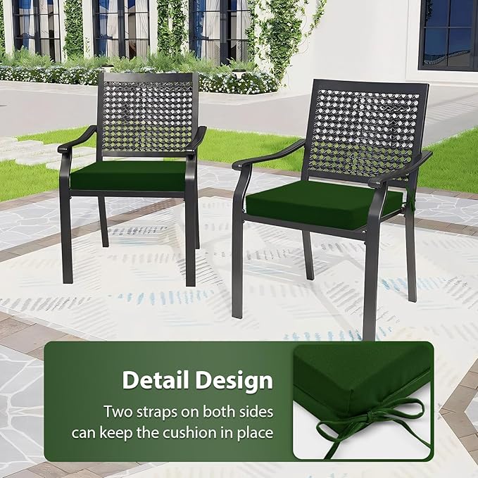 Outdoor Chair Cushions Set of 2, 18.5 x 16 Inch Patio Chair Cushions, Water Resistant, Non-Slip Ties (Forest Green)