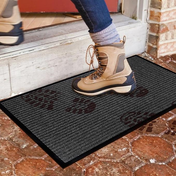 LuxUrux® Durable Rubber Door Mat - Heavy Duty, Slip Proof, Indoor/Outdoor, Easy to Clean, Waterproof, Low-Profile Entry Mat for Entry, Patio, Garage - High Traffic (17'' x 30'', Striped Gray)