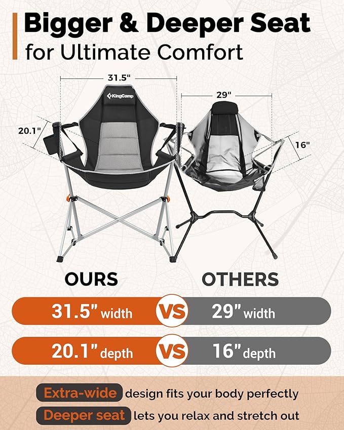 KingCamp Hammock Chair with Footrest, Swinging Portable Folding Camping Chairs for Adults MAX 400lbs Heavy Duty Foldable Oversized Rocker with Cup Holder Pillow for Outdoor Beach Patio Sport Lawn