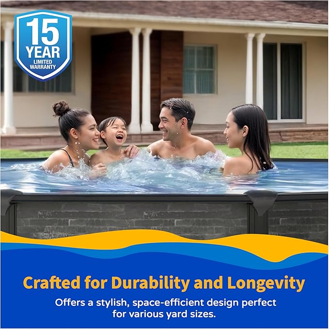 Blue Wave Marbella 24-ft Round 52-in Deep Above Ground Swimming Pool – with Steel Wall & Top Rails, Sand Filter, Overlap Liner, A-Frame Ladder & Maintenance Kit – Complete Outdoor Pool Accessories