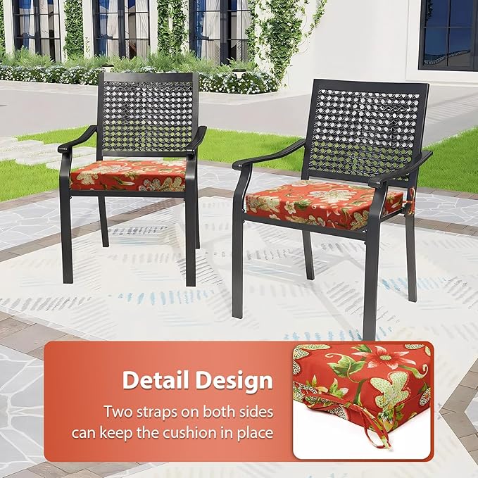 Outdoor Chair Cushions Set of 2, 18.5 x 16 Inch Patio Chair Cushions, Water Resistant, Non-Slip Ties(Floral)