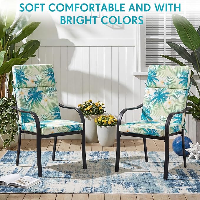 4 Pack Outdoor High Back Chair Cushion, 44 x 20 inches Patio Chair Cushions Waterproof Rocking Cushions Indoor Furniture Seat Pad, Weather Resistant (Palm Tree,Green)