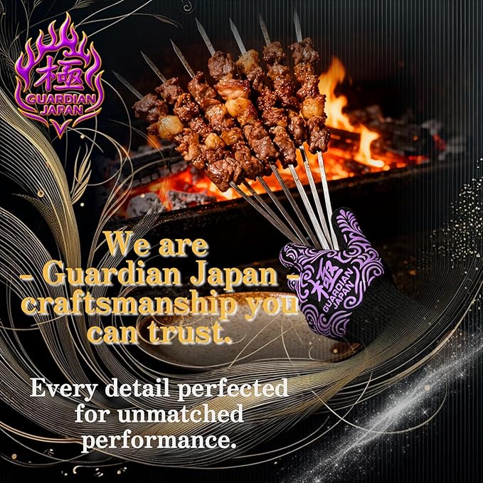 Premium Heat Resistant BBQ Gloves – Fireproof 1472°F Aramid Grill Mitts for Barbecue, Smoker, Campfire, Fire Pit, Oven, Japanese Supervised Design (極-KIWAMI-Purple, M)