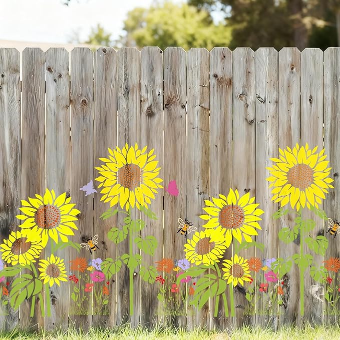Large flower Stencils for Painting on Wood,Jumbo Sunflower Floral Butterfly Reusable Plastic Floral Templates for Outdoor Garden Walls, Fence, DIY Crafts, Canvas, Furniture Home Decor (8Pcs Sunflower)