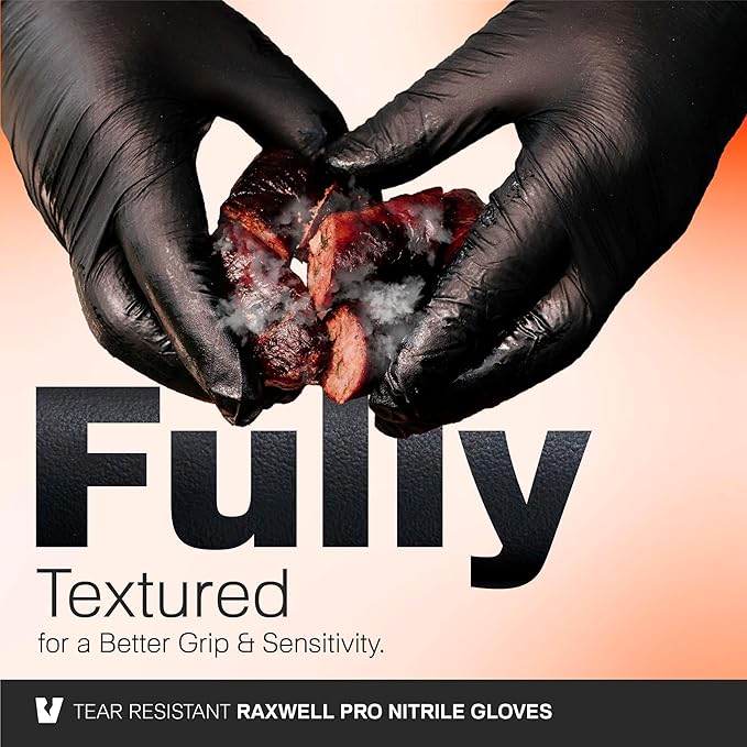 Raxwell BBQ Gloves - Heat Resistant Grilling Gloves - Non-Slip Nitrile Food Handling Gear for Cooking - Large, Black, Includes 6 Cotton Liners