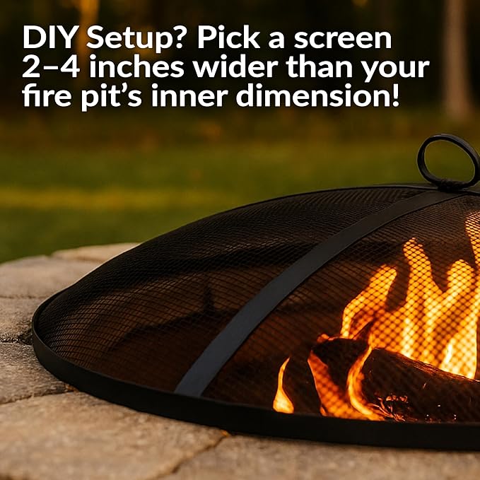 Sunnydaze Heavy-Duty Steel Mesh Fire Pit Screen - Fire Pit Spark Screen with Handle - 30-Inch Diameter