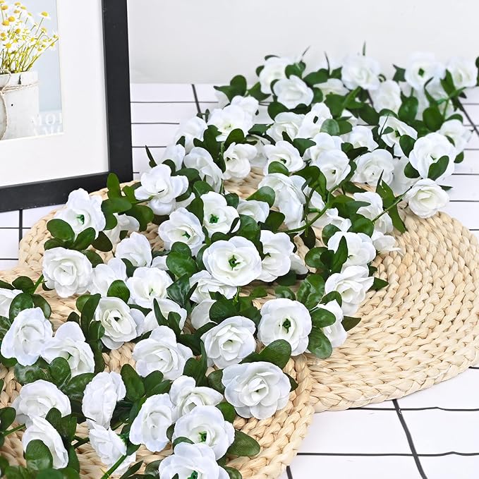 BLEUM CADE 2Pcs 16.4Ft Flower Garland Artificial Rose Vines for Bedroom, Cute Fake Hanging Flower Vines Floral Garland Decorations for Wedding Party Wall Room Decor Aesthetic