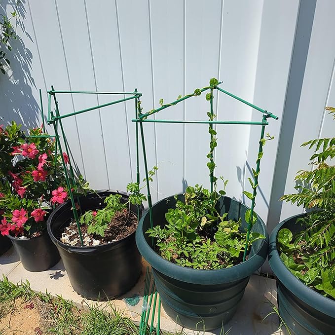 Garden Stakes 14 Inch 48 Pack, DIY 4ft 5ft 6ft 7ft 8ft Tomato Stakes Plastic Coated Metal Plant Sticks Stakes Supports for Indoor Outdoor Plants Vegetable