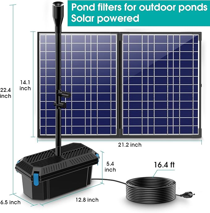 Biling Solar Pond Filter with Water Pump, Solar Fountain Pump Kit: 30W Solar Panel, Pond Filter Box, 360 GPH Water Pump for Outdoor Pond Pool Garden Water Feature Waterfall