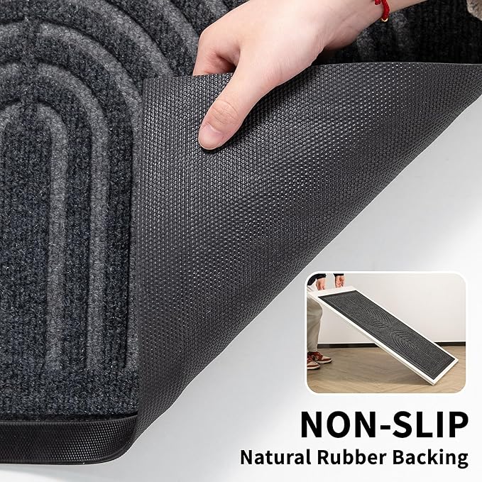 RORA Front Door Mat Outside Entrance, Non Slip Outdoor Mats for Front Door, Heavy Duty Natural Rubber Floor Mat for Entryway, Patio, Garage, Porch, 24"x36", Grey