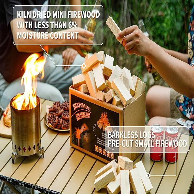 Mini Fire Stick Wood,3.5" Lengths Kiln Dried Pine Small Firewood,Barkless Kindling Fire Logs,Fire Pit Accessories Great for Tabletop Fire Pit,Fireplace,Mini Mesa Wood,4 Lbs