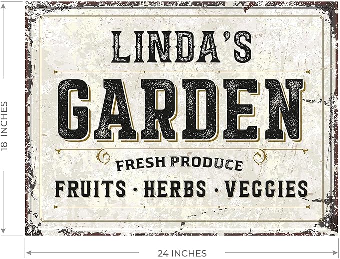 Custom Garden Fresh Produce Sign, Personalized Rustic Name for Backyard, Farm and Décor Sign, 18x24 Inches, Rust Free .063 Aluminum, Fade Resistant, Made in USA by Sigo Signs