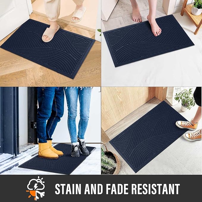 Sturdy Front Door Mat, Absorbent Muddy Dirt Resist Welcome Door Mats Outdoor Indoor, Stain and Fade Resistant, Non-Slip Backing Entry Mat Low Profile Doormat for Entryway, 29×17, Blue