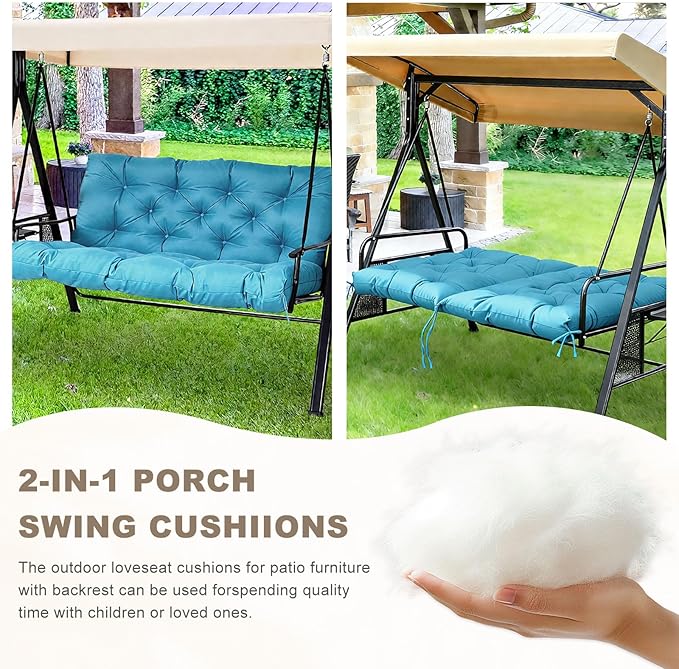 Porch Swing Cushion with Backrest,Waterproof Bench Cushion for Outdoor Furniture,2-3 Seater Replacement Thickened Swing Cushion with Ties,Patio,Outdoor,Backyard and Garden (SkyBlue,40x40)