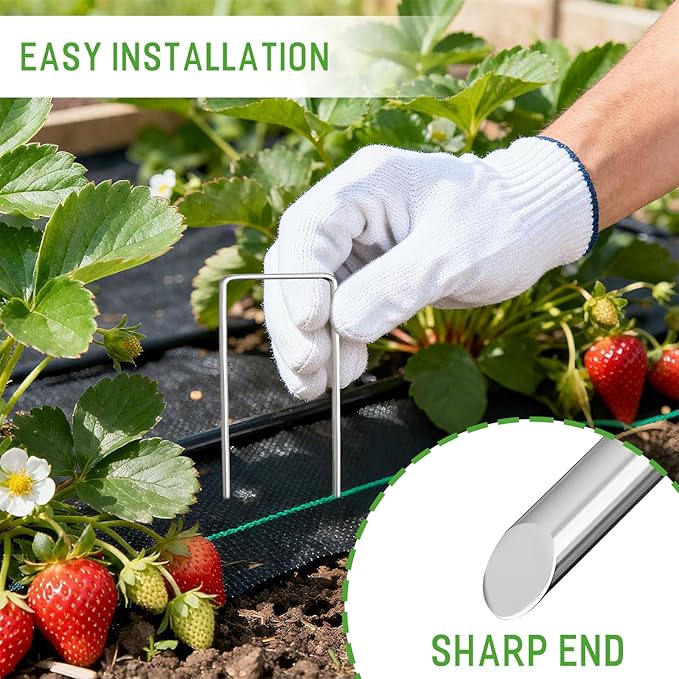 Landscape Staples Galvanized Garden Stakes,4 inch 200 Pack 12 GaugeHeavy Duty Garden Pins for Fences, Lawns, Weed Barriers and Landscape Fabrics, Irrigation Hose,Yard Lawn, Landscape Fabric.