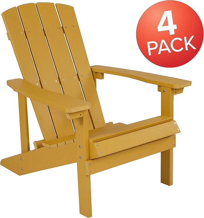 Flash Furniture Charlestown Poly Resin Adirondack Chair - Yellow - All Weather - Indoor/Outdoor - Set of 4