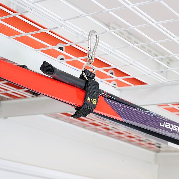 Hook 'n Hang Wrap-It Storage Straps - 12" (2-Pack) Black - Carabiner Straps for Cord Storage or Garden Hose Holder