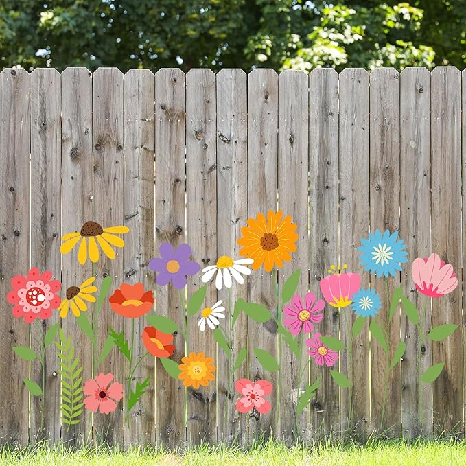 JarThenaAMCS 12Pcs Large Spring Wildflower Stencils Reusable Floral Plastic Drawing Templates for DIY Crafts Painting on Wood Wall Garden Fence