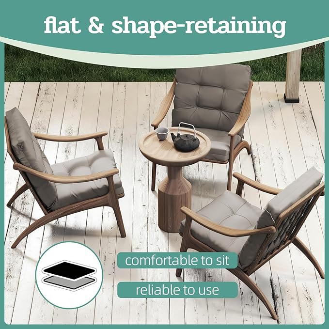 Outdoor Chair Cushion, 42x21x4 Inch Patio Cushions for Dining/Rocking Chairs, High Back Soft Seat Pad with Ties, Indoor Outside Use, Fade-Resistant & Waterproof, Beige