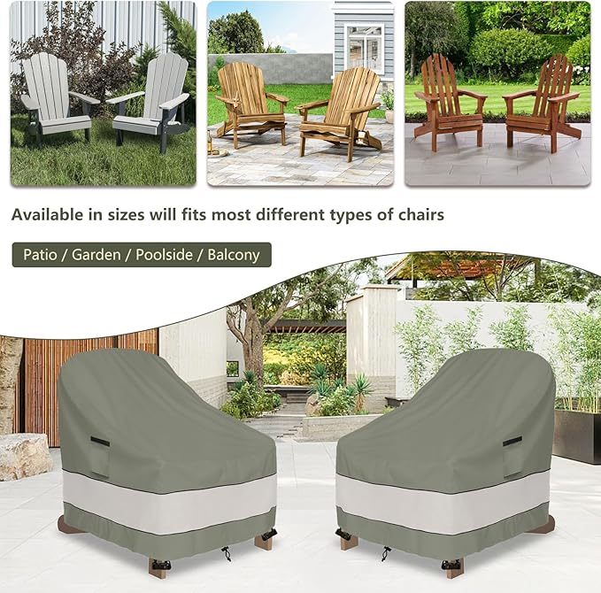 Outdoor Adirondack Chair Cover 2 Pack,Waterproof 100% Patio Chair Covers,30W x 34 D x 36 H inches,Patio Adirondack Chair Cover for Outdoor Chair -Grayish Green