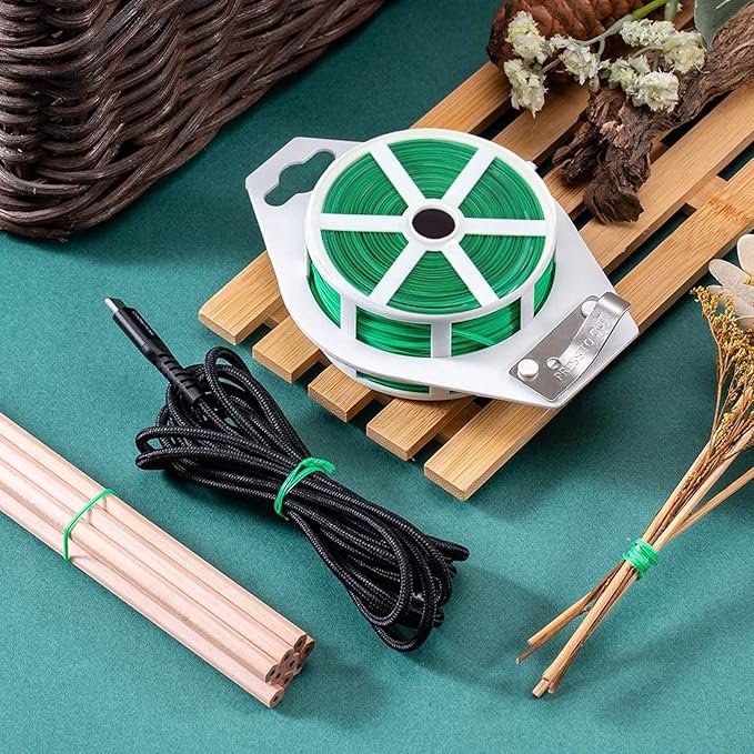 100m Garden Cable Ties & Cutters, Reusable Green Wire Twist Ties for Climbing Plants & Home Organization