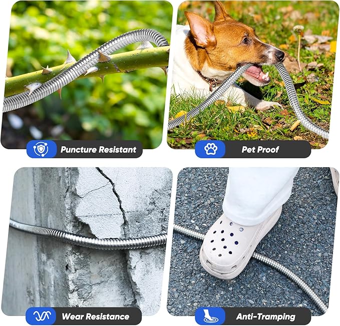 Garden Hose 50 ft, Stainless Steel Metal Hose, Flexible Water Hose with 10 Function Nozzl, Kink Free, Leak-Proof, Heavy Duty Hose for Yard, Outdoor, Lawn, RV, Car Wash and Camper Use