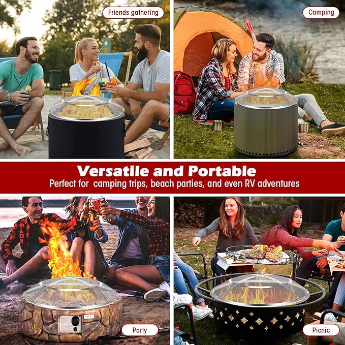 Fire Pit Spark Screen,30 Inch Fire Pit Screen Cover Stainless Steel Outdoor with Handle&Poker,Firepit Screens Cover Round Mesh Lid Heavy-Duty Steel Replacement for Backyard/Beach/RV Camping