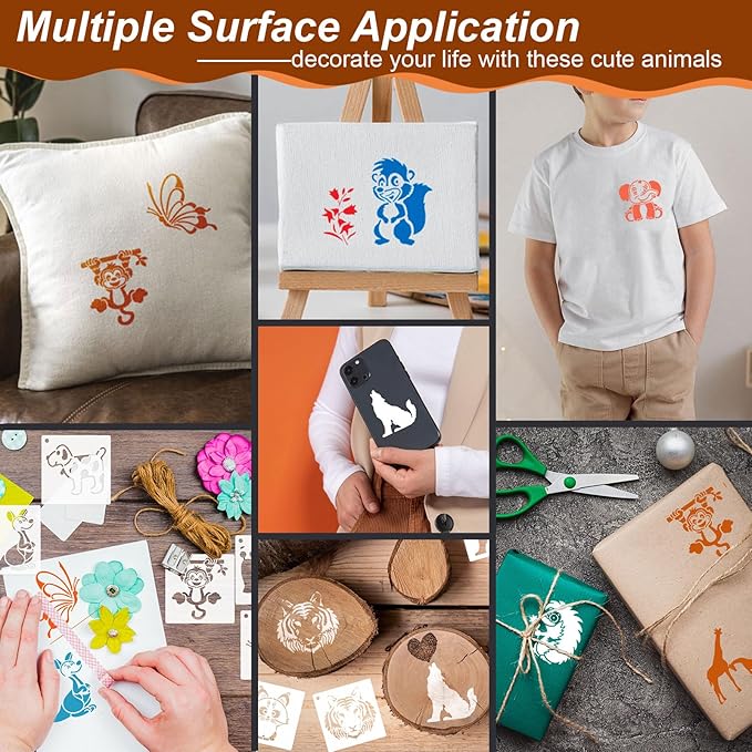 Animal Stencils for Painting on Wood, 64pcs 3 Inch Stencils for Crafts Reusable, Small Plastic Rock Templates for Painting on Wood Wall Canvas, Card Making & Home Decor