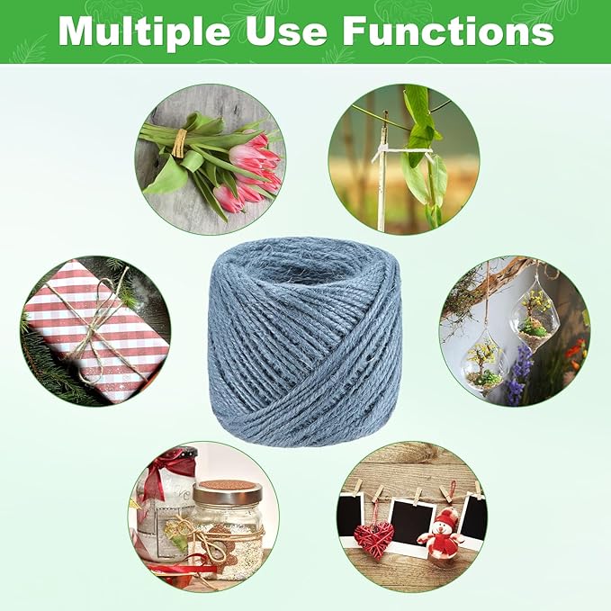 2-Pack Natural Jute Twine String, 3mm x 328ft/100m Long Garden Twine Balls for Crafts/Gift Wrapping/Gardening Plants, Durable Plant Ties Thick Rope [Gray]