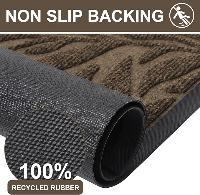 Smiry Front Door Mat Indoor Outdoor Entrance, Heavy Duty Natural Rubber, Trap Dirt and Moisture, Non-Slip Doormats, Low Profile, Easy Clean Patio Porch Entryway Mat, 29.5x17,Mix Brown