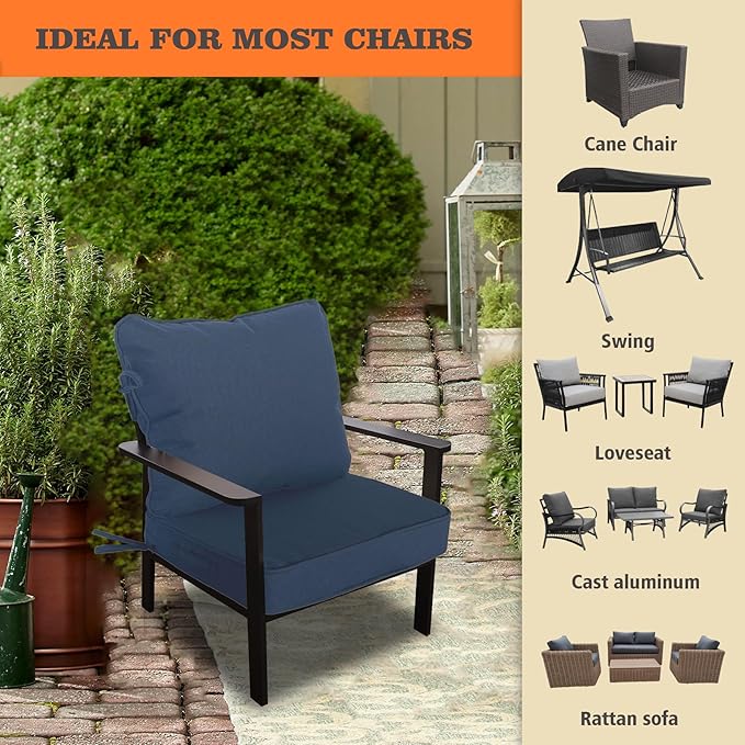 Goodgoods 19"x19" Outdoor Universal Cushion Set of 1 Water-Proof Stain-Resistant UV Resistant Weather Resistant High Resilience Foam Patio Cushions with Handles & Ties Navy Blue